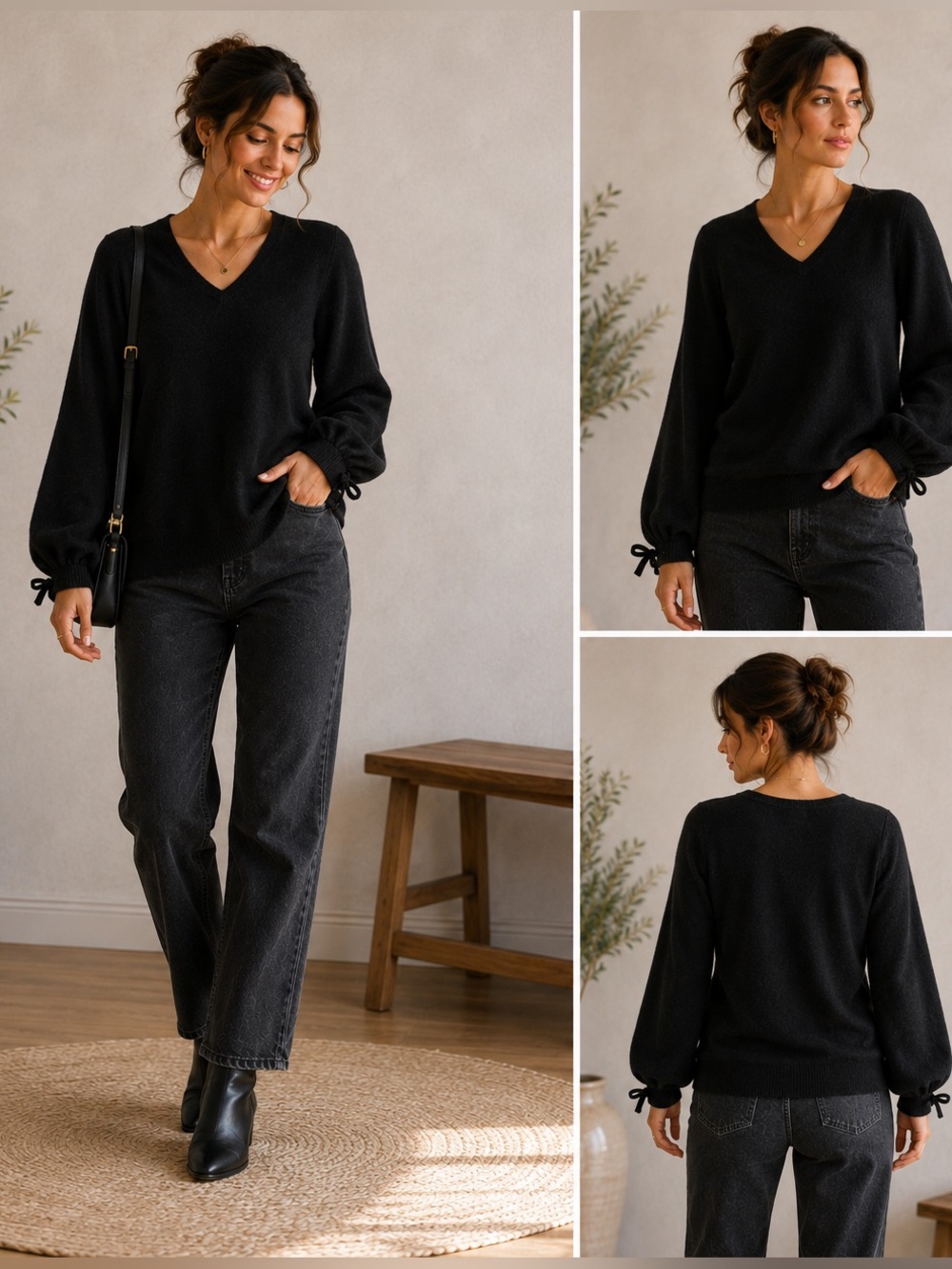 Cashmere Charter Club Luxury Women’s PS Black 100% Cashmere V-Neck Sweater